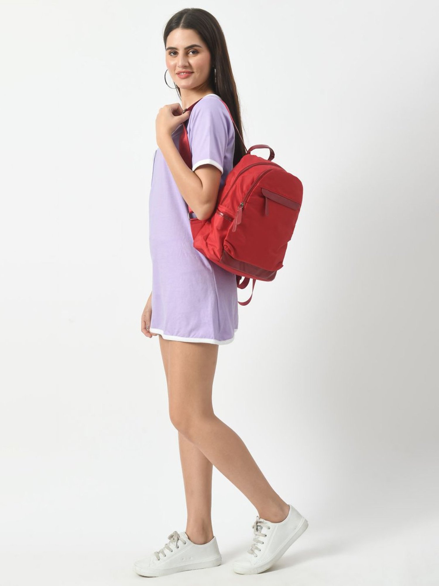 Angeline Red Polyester Medium Backpack