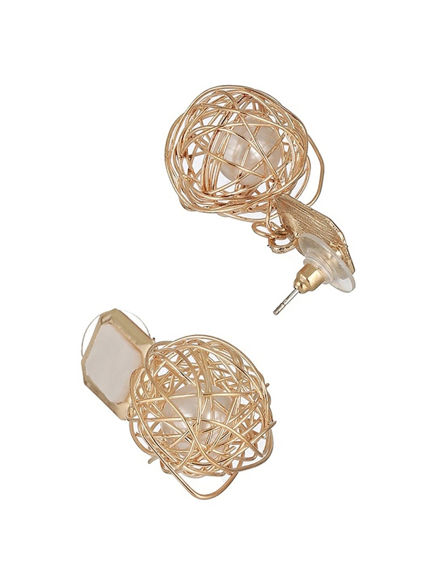 Prita by Priyaasi Studded Pearl Web Gold-Plated Drop Earrings