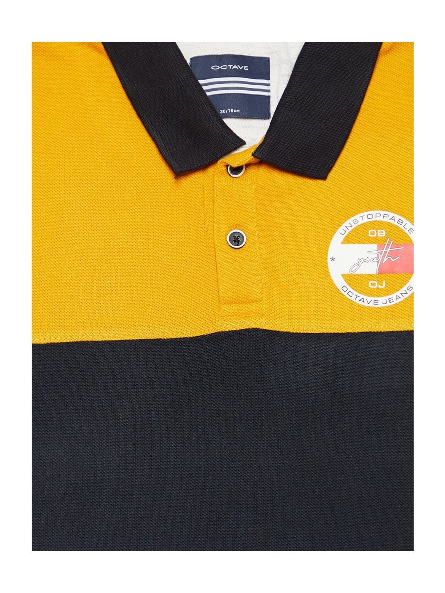 Octave Kids Mustard Cotton Color Block Pattern Polo T-Shirt