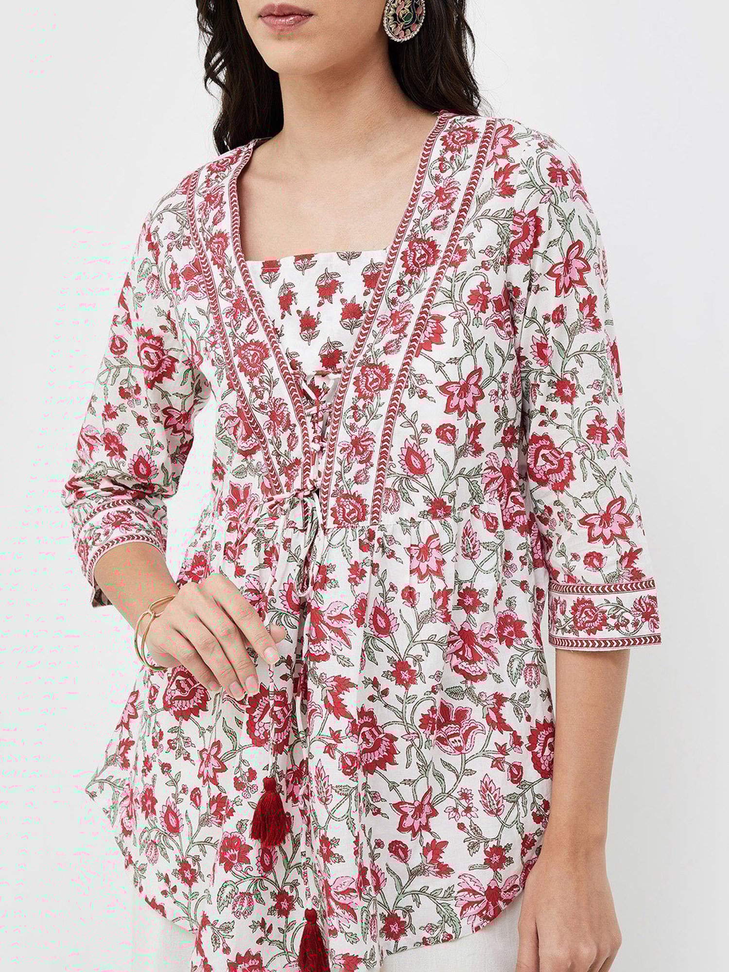 Melange by Lifestyle Pink & White Floral Print Tunic
