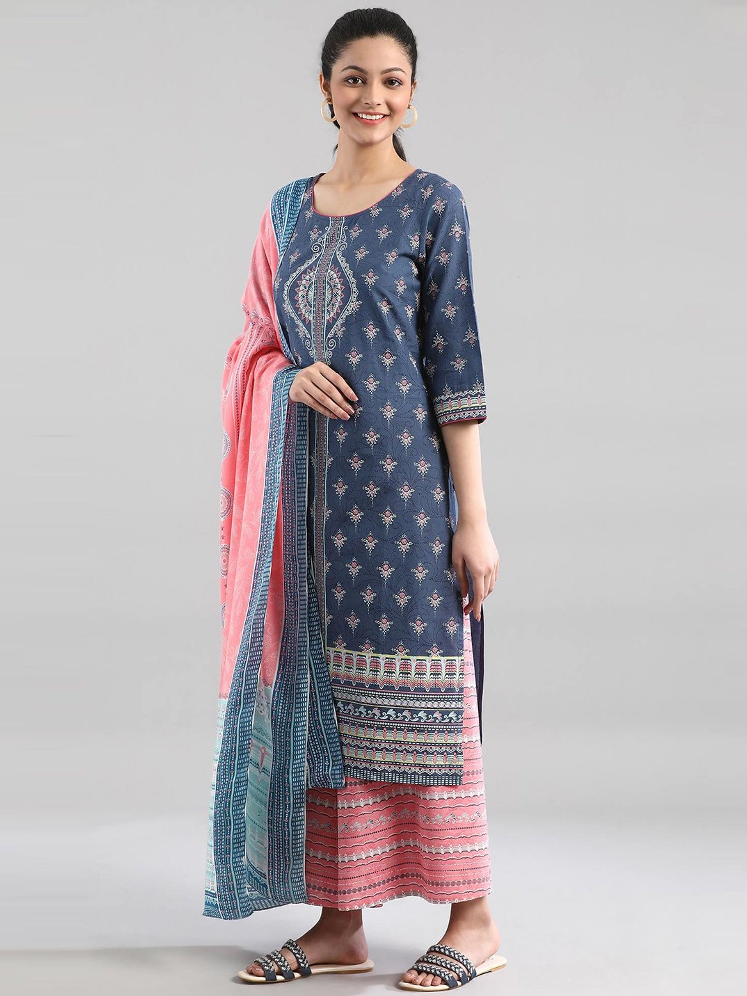 Aurelia Pink Cotton Printed Palazzos