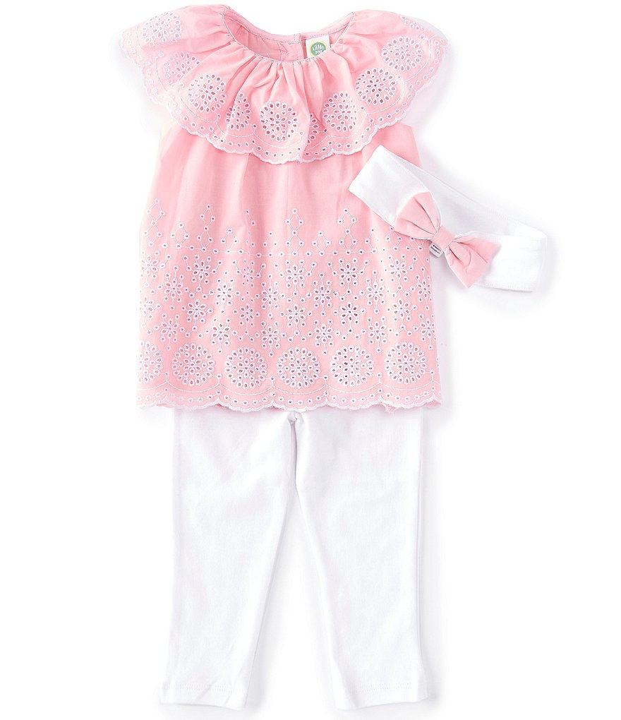 Peek Baby Girls 3-24 Months Long-Sleeve Embroidery Floral Print Babydoll Top & Pant Set