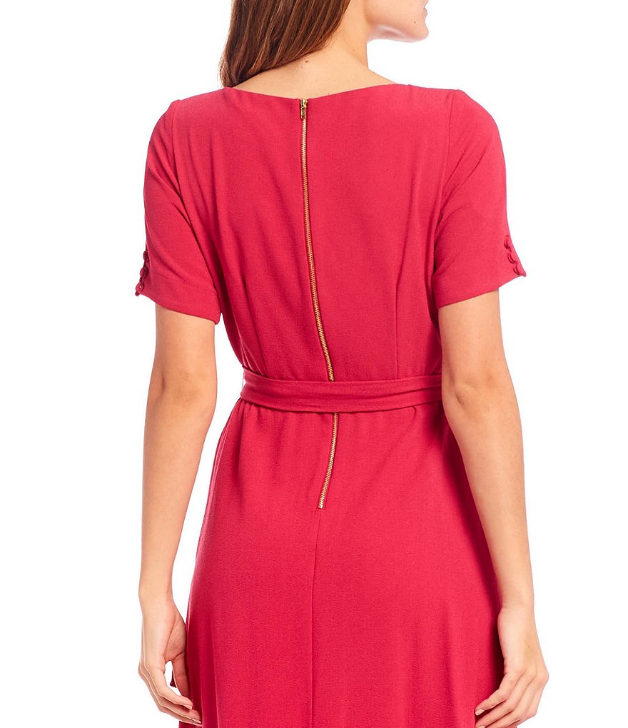 Maison Tara Faux Wrap Ruffle Hem Crepe Dress