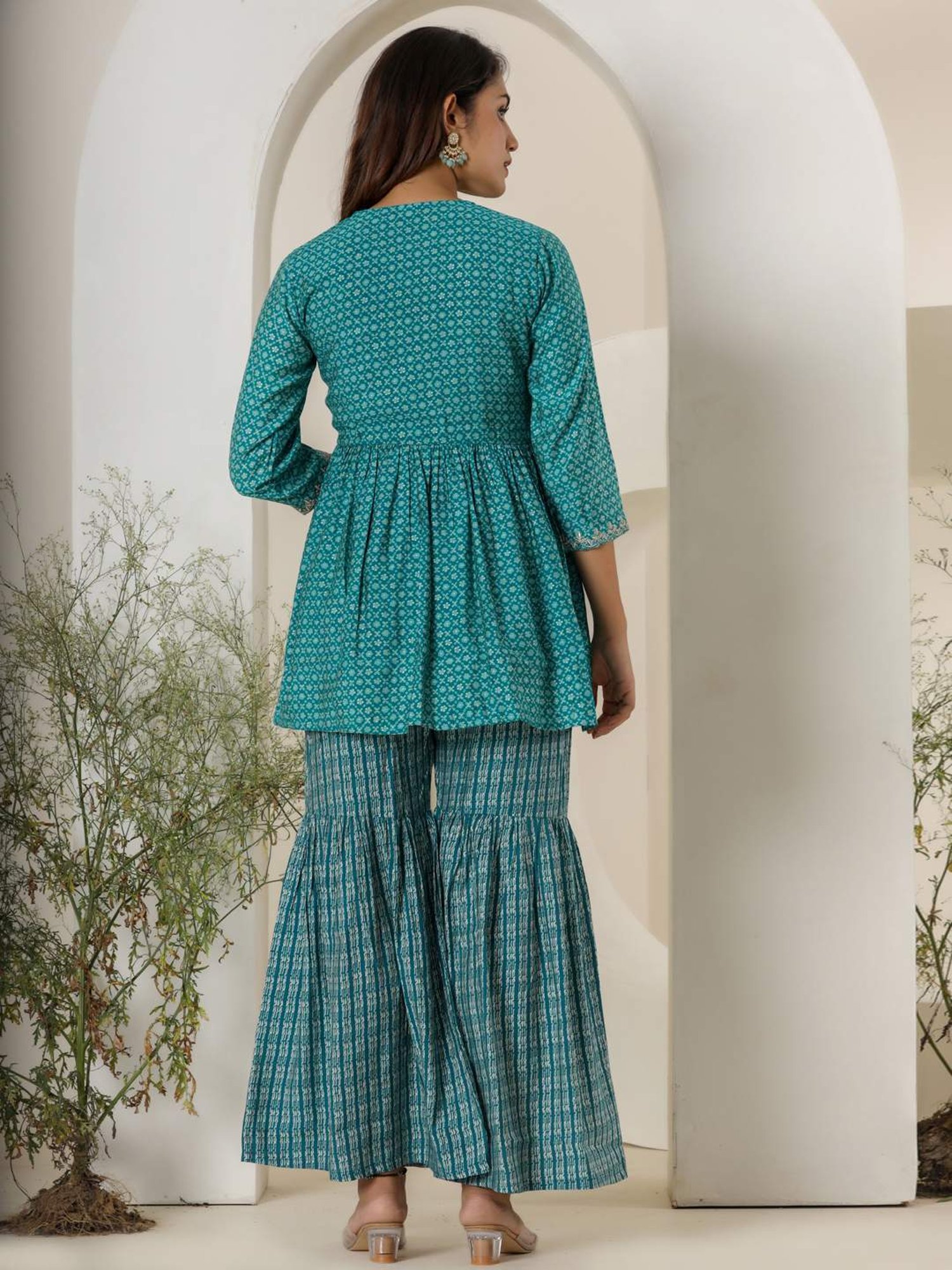 READIPRINT FASHIONS Blue Printed Kurti Sharara Set