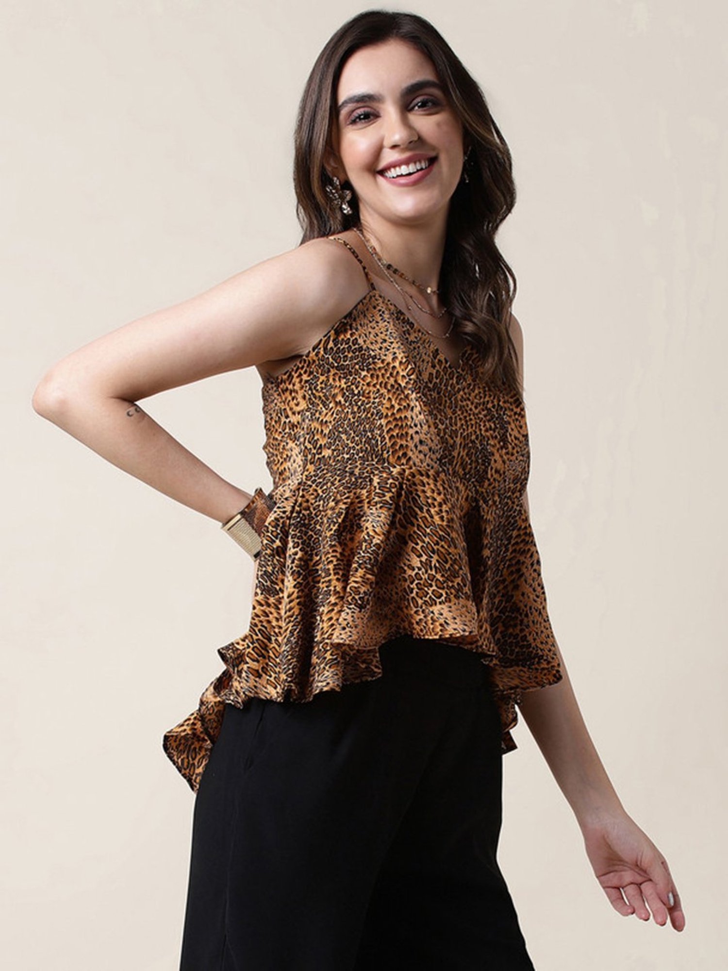 SELVIA Brown & Black Animal Print Top
