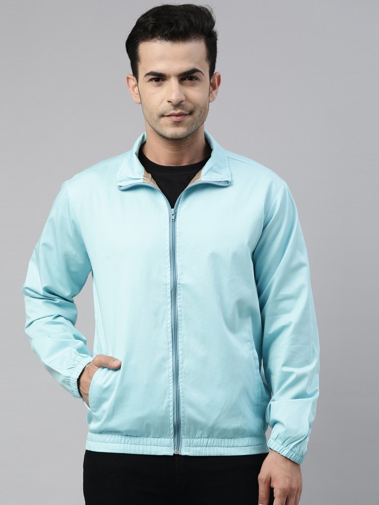 CINOCCI Blue Cotton Slim Fit Jacket