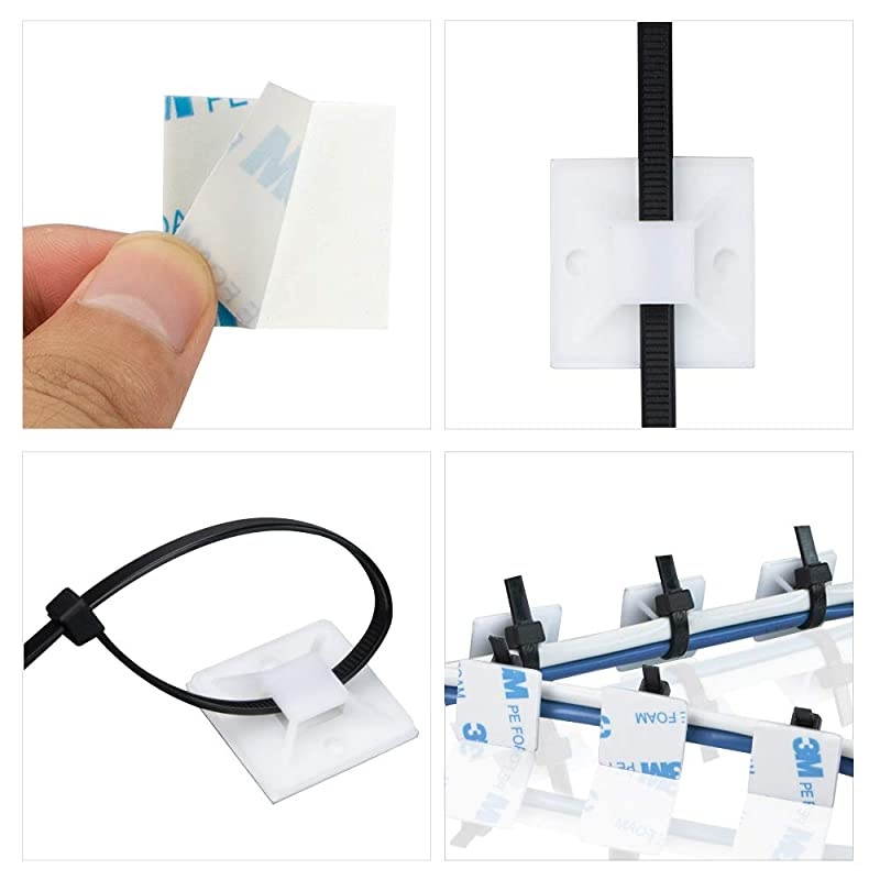 Tie Mount and Zip Tie Squares Adhesive Mountperfect for Wire Clips Management Zip Tie AnchorsDurability Prograde UV Wire Holder 100pcs 075n White