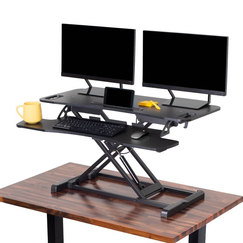 FlexPro Hero Standing Desk Converter - 37" Sit to Stand Desk with Keyboard Tray - Stand Steady