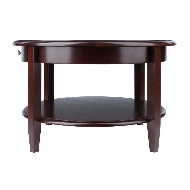 Concord Round Coffee Table with Drawer and Shelf - Antique Walnut - Winsome