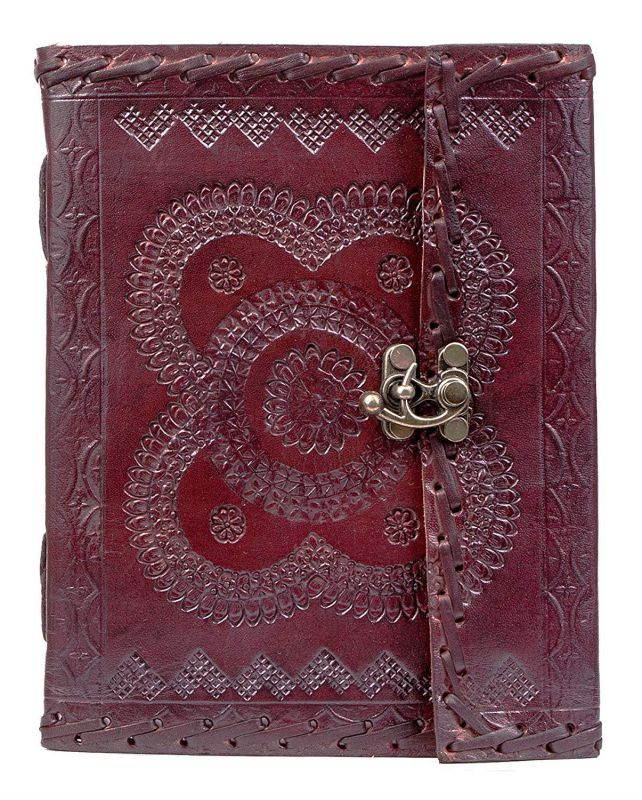 Handmade Large 8" Embossed Leather Journal Celtic two latches blue stone blank personal Diary notebook refillable journal gift (handembossed)
