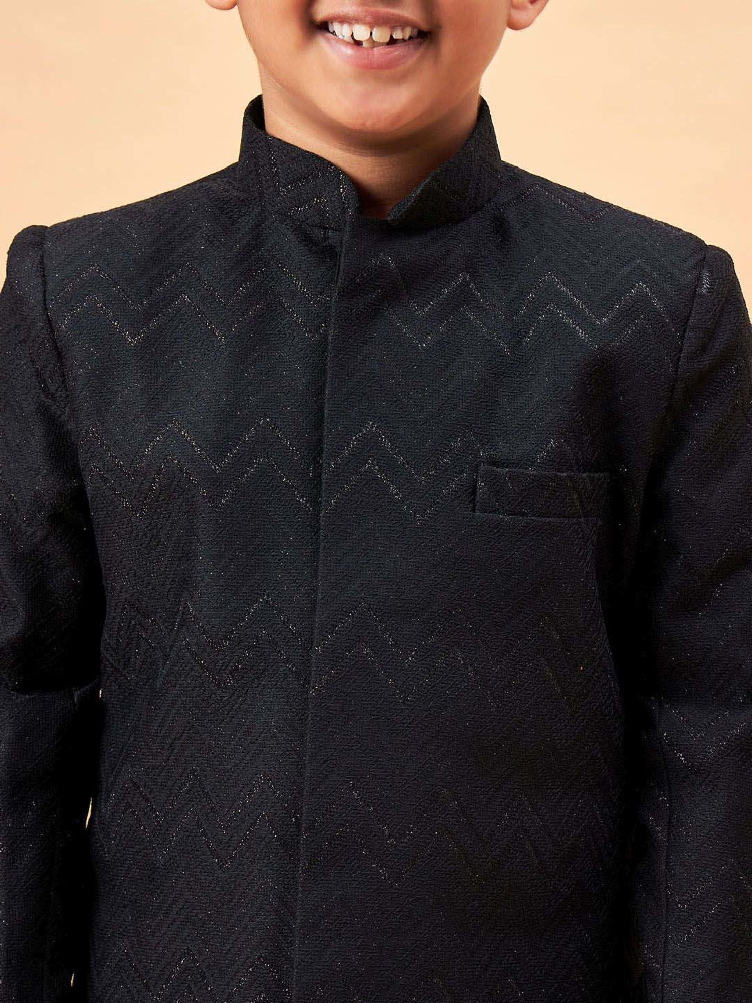 AJ Dezines Kids Black Embellished Full Sleeves Sherwani with Pants