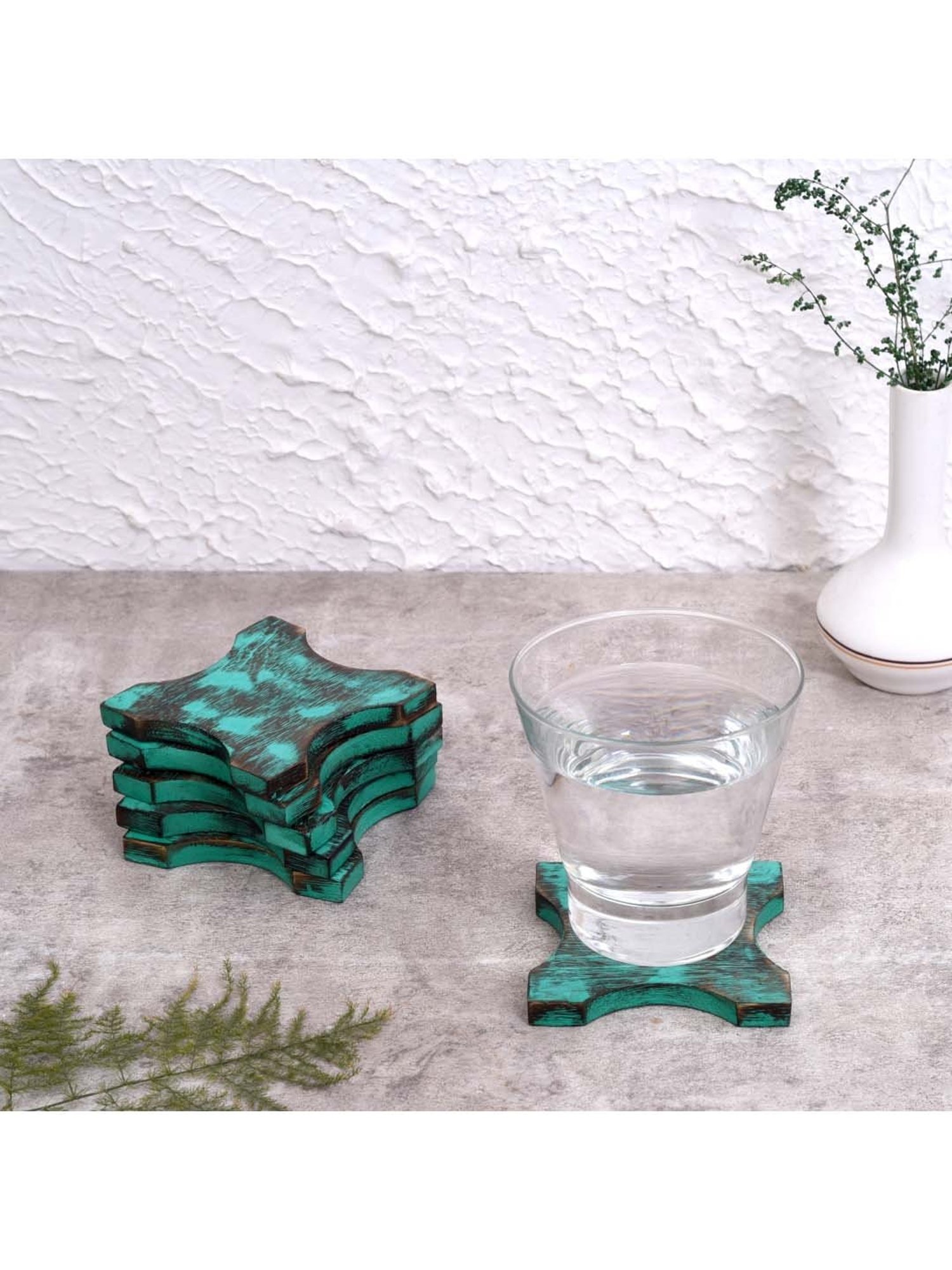 Unravel India Blue & Black Wood Coaster - Set of 6