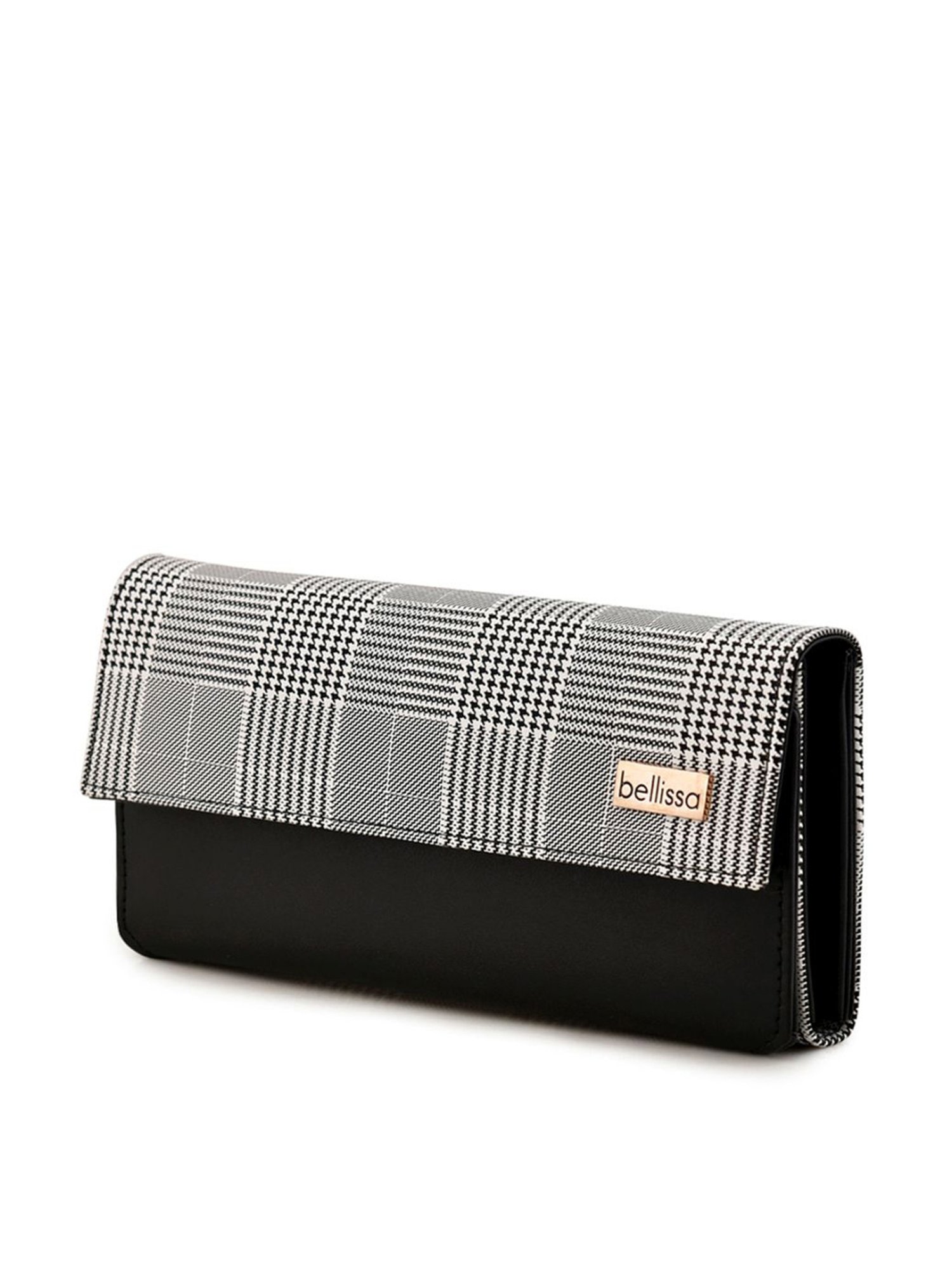 Bellissa Black Checks Medium Handbag with Wallet Combo