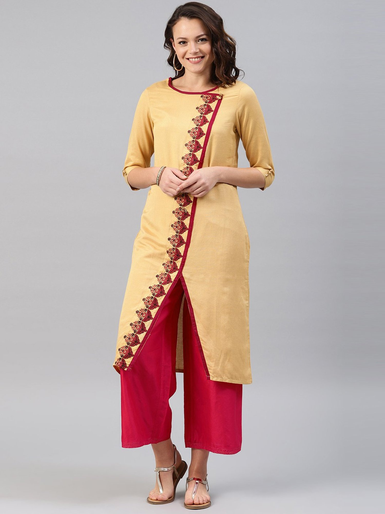 Alena Beige Embroidered Straight Kurta