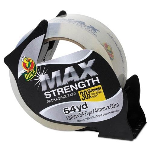 Duck 284982 Max Packaging Tape With Economy Dispenser, 1.88 Inch X 54.6 Yds, 3 Inch Core, Clear