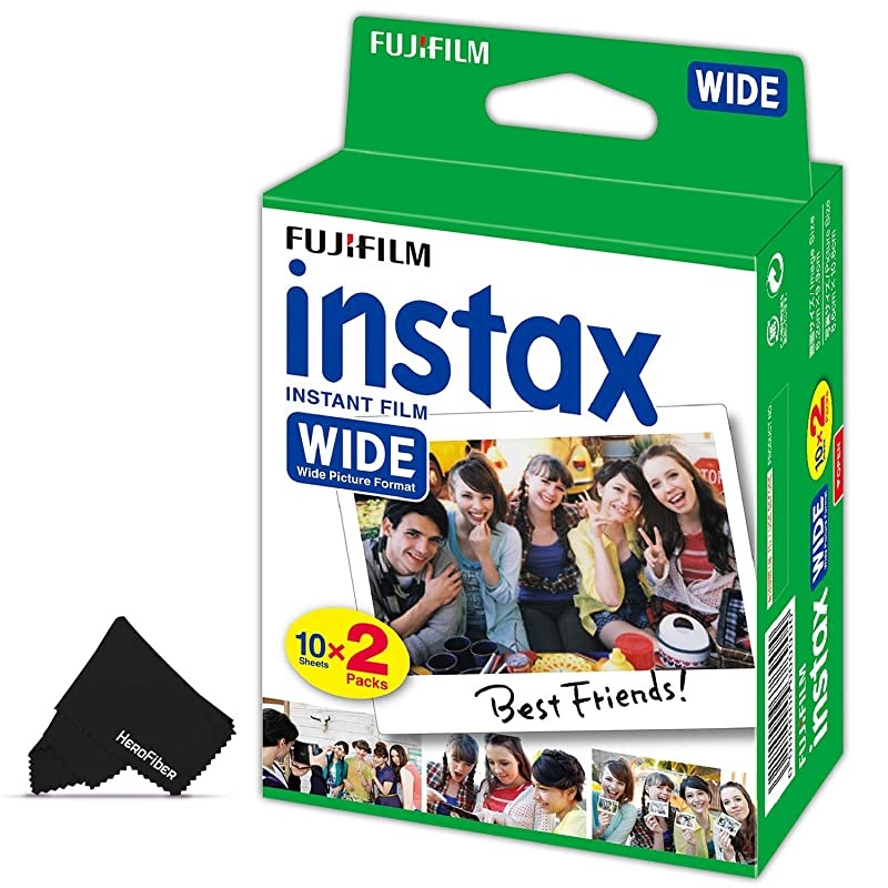 FujiFilm Instax Wide Instant Film 4 Pack (4 x 20) Total of 80 Photo Sheets &ndash; for FujiFilm Instax Wide 300, 210 and 200 Instant Cameras +  Cloth, Compatible with Fujfilm Instax