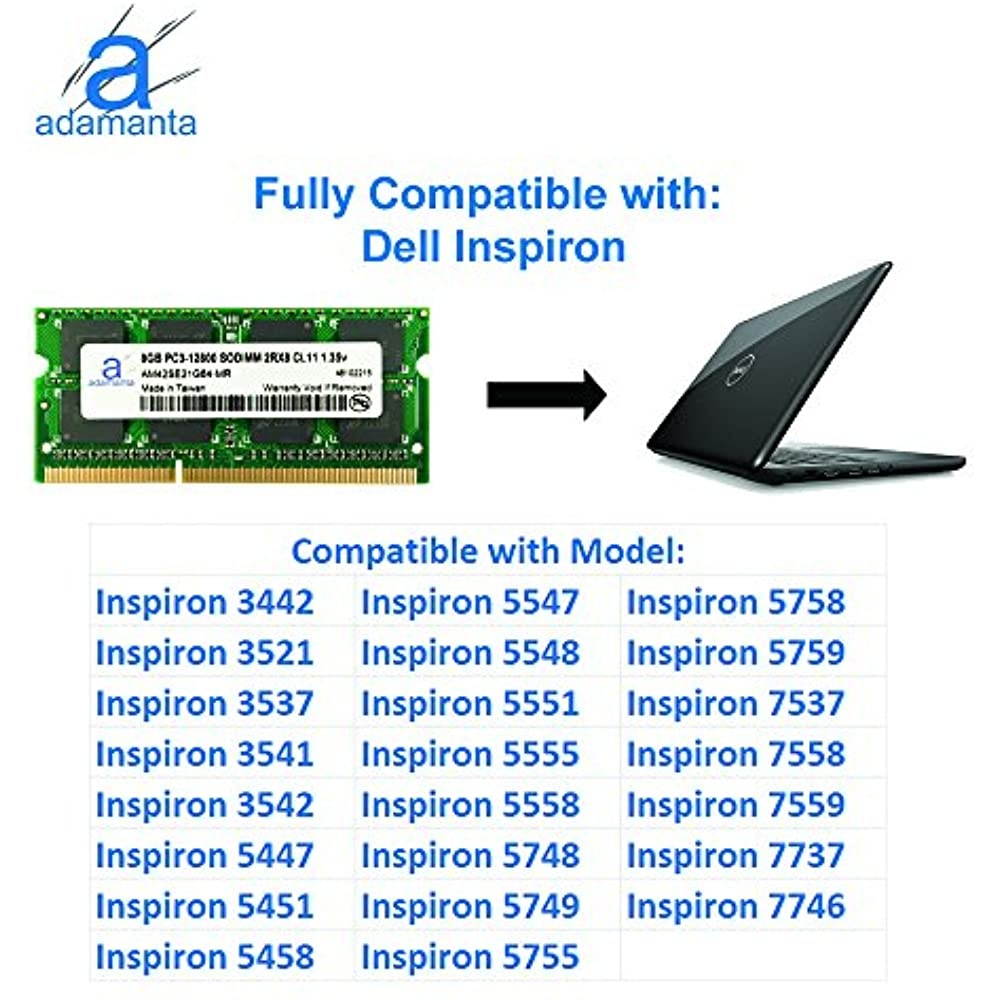 Adamanta 8GB (1x8GB) Laptop Memory Upgrade Compatible with Dell Alienware, Inspiron, Latitude, Optiplex, Precision, Vostro DDR3L 1600Mhz PC3L-12800 SODIMM 2Rx8 CL11 1.35v Notebook RAM P/N SNPN2M64C/8G