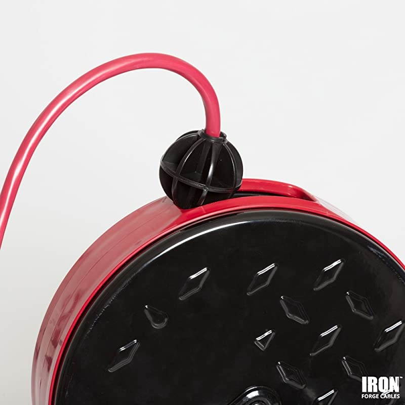 Retractable Extension Cord Reel with Breaker Switch 3 Electrical Power Outlets 163 SJTW Durable Red Cable Perfect for Hanging from Your Garage Ceiling