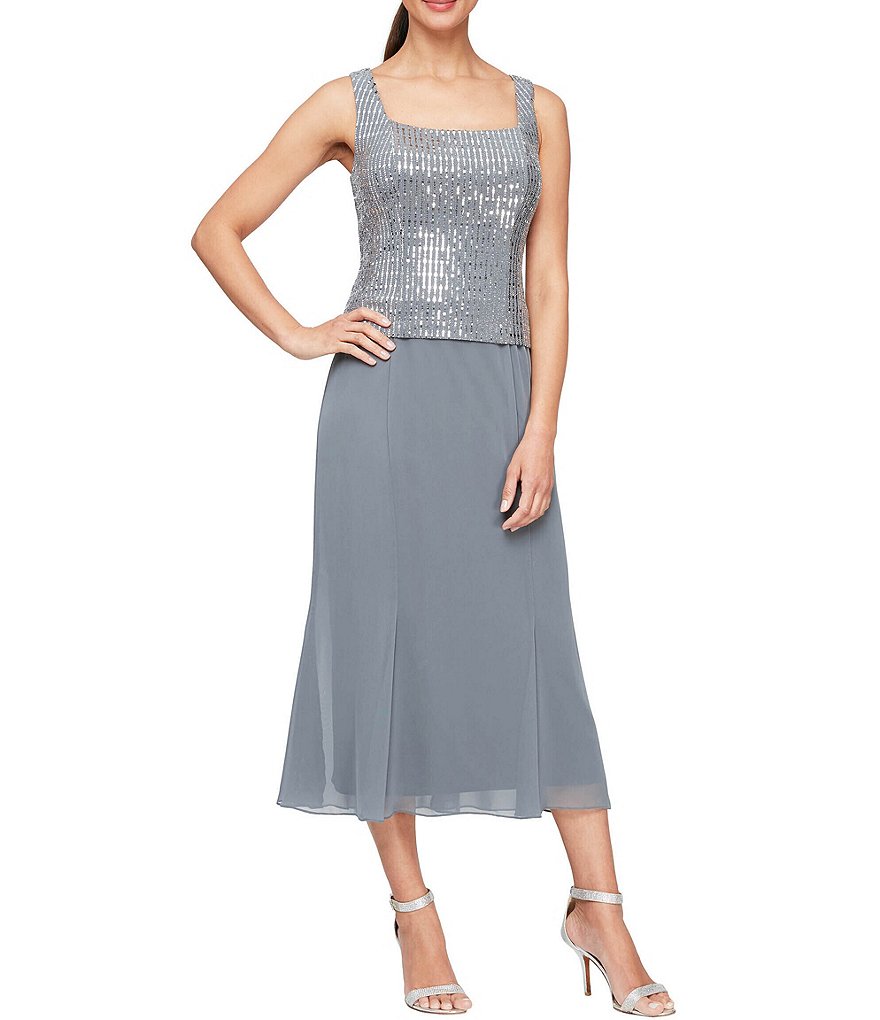 Jkara Petite Size V-Neck 3/4 Sleeve Beaded Bodice Gown