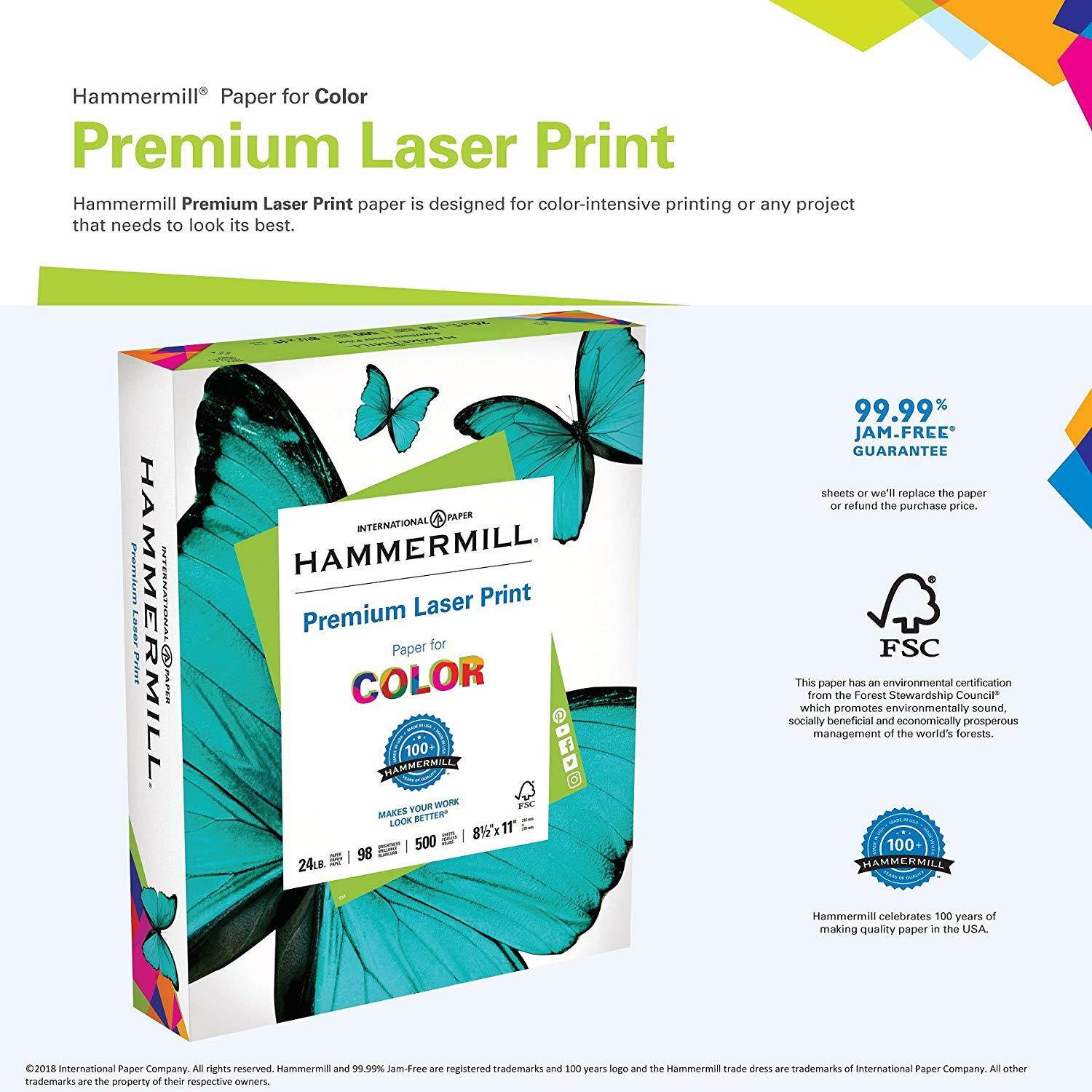 Hammermill Paper, Premium Laser Print Paper, 8.5 x 11 Paper, Letter Size, 32lb Paper, 98 Bright, 1 Ream / 500 Sheets (104646R) Acid Free Paper