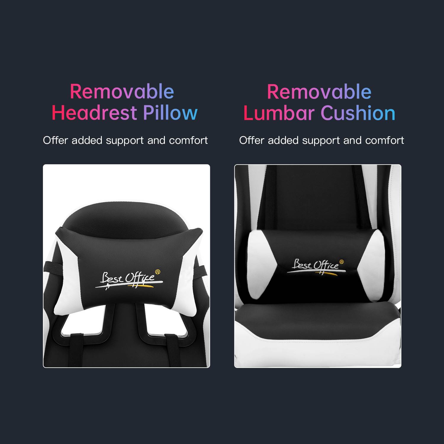 Gaming Chair Racing Chair Computer Chair with Lumbar Support Headrest Armrest Task Rolling Swivel Desk Chair PU Leather Adjustable PC Office Chair Ergonomic E-Sports Chair White