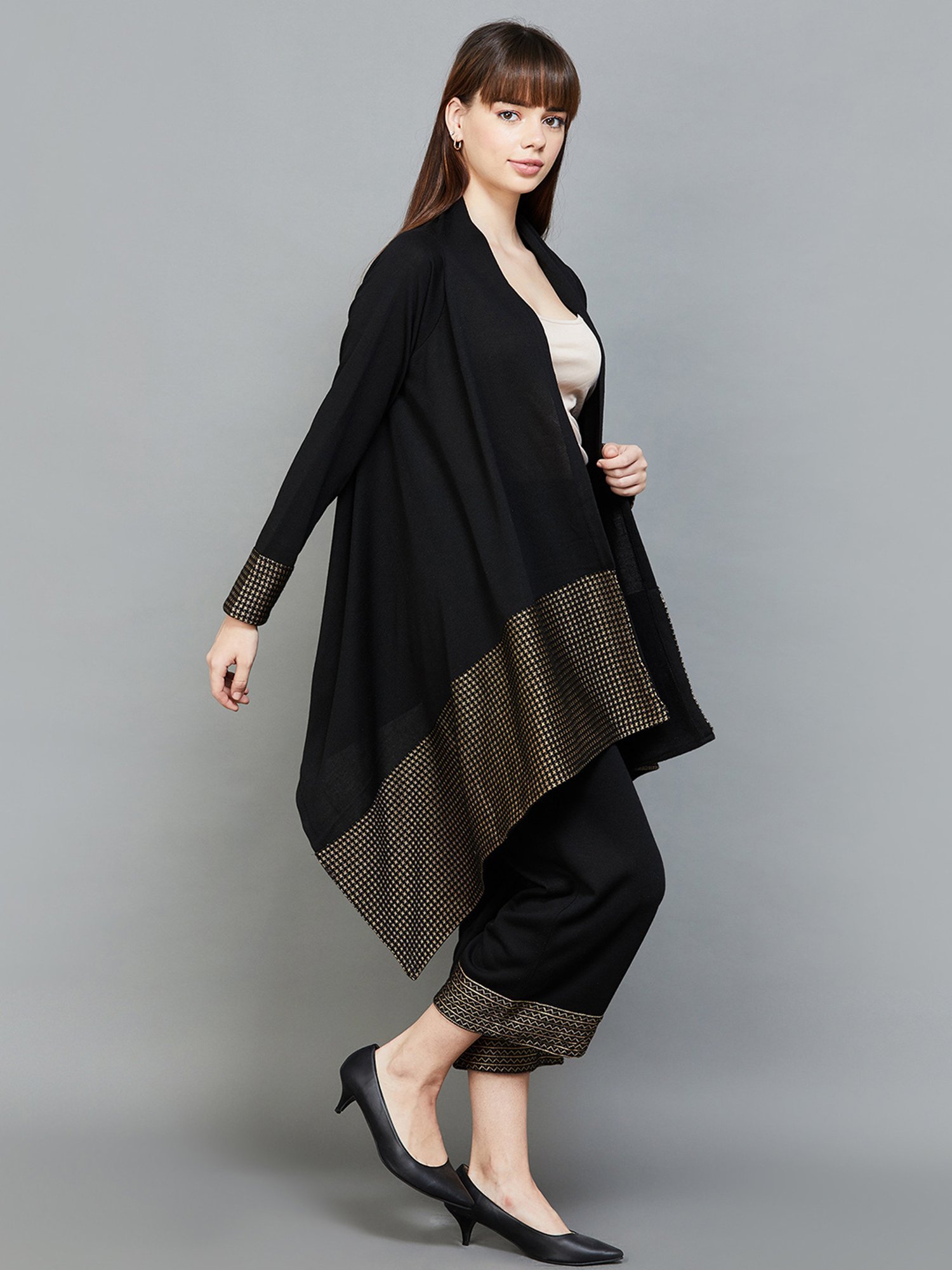 Colour Me by Melange Black Self Pattern Shrug