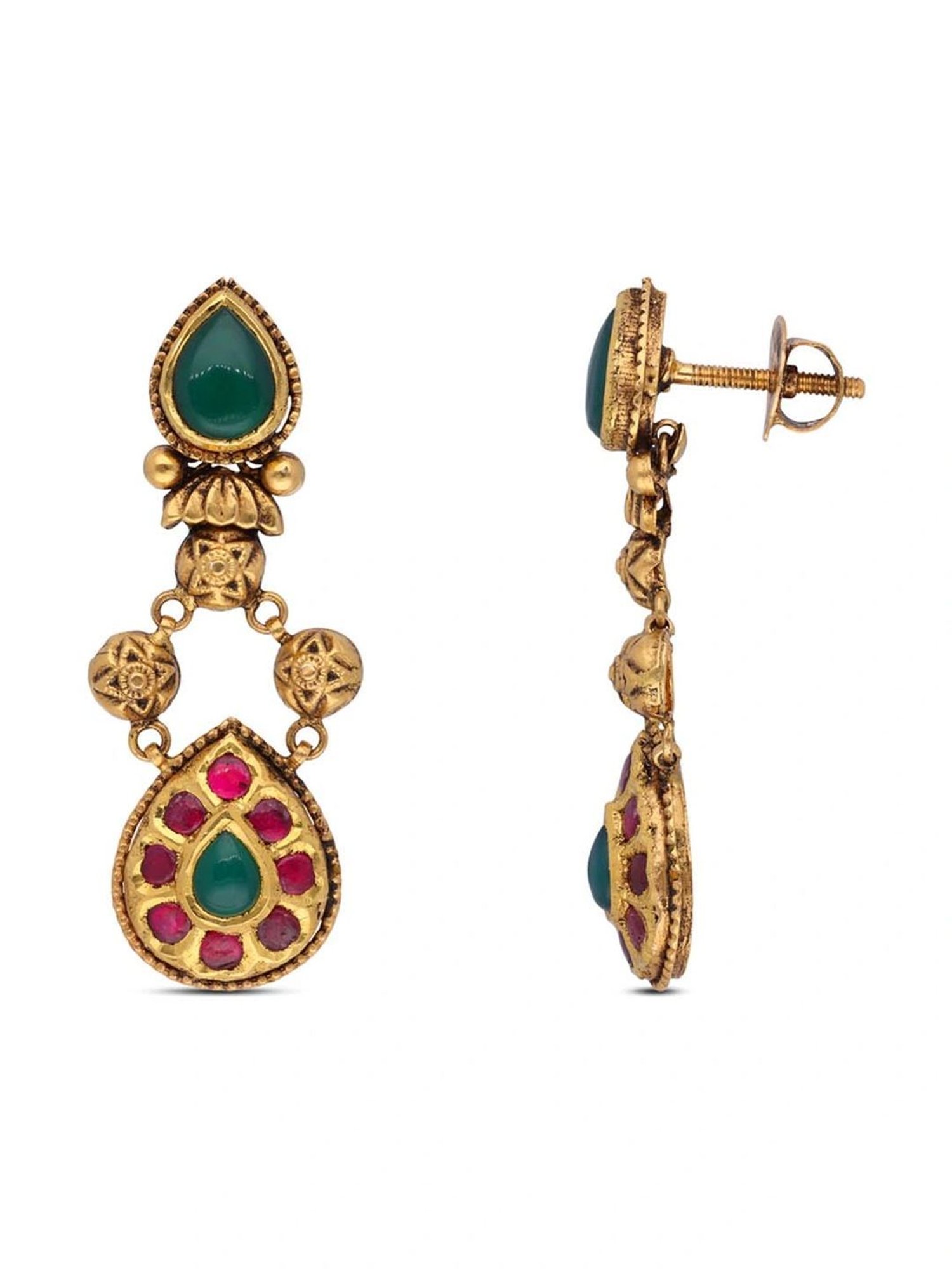 CKC Opulent Gold Oxidized Drops Set with Color Gemstone in Kundan Setting