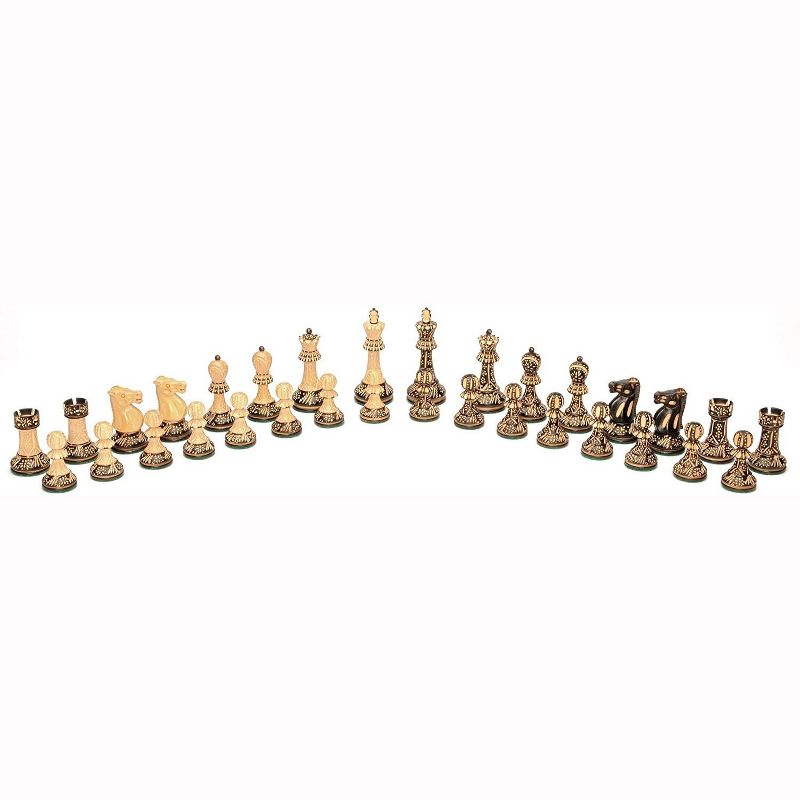 WE Games Wood Staunton Chessmen with Floral Pyrography Design - Weighted with 3.94 Inch King, 2 Extra Queens