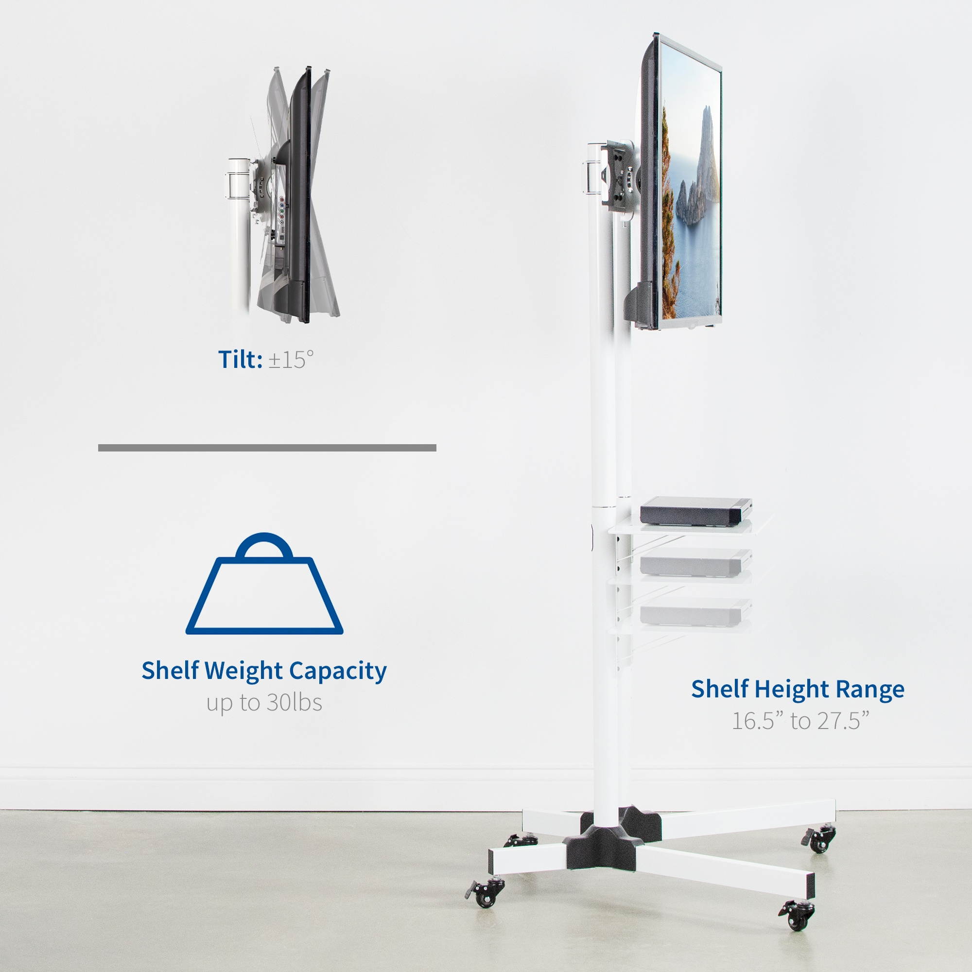 VIVO White Mobile TV Cart for 32" to 65" LCD LED Plasma Flat Panel Screens | Rolling TV Stand with Wheels (STAND-TV03W)