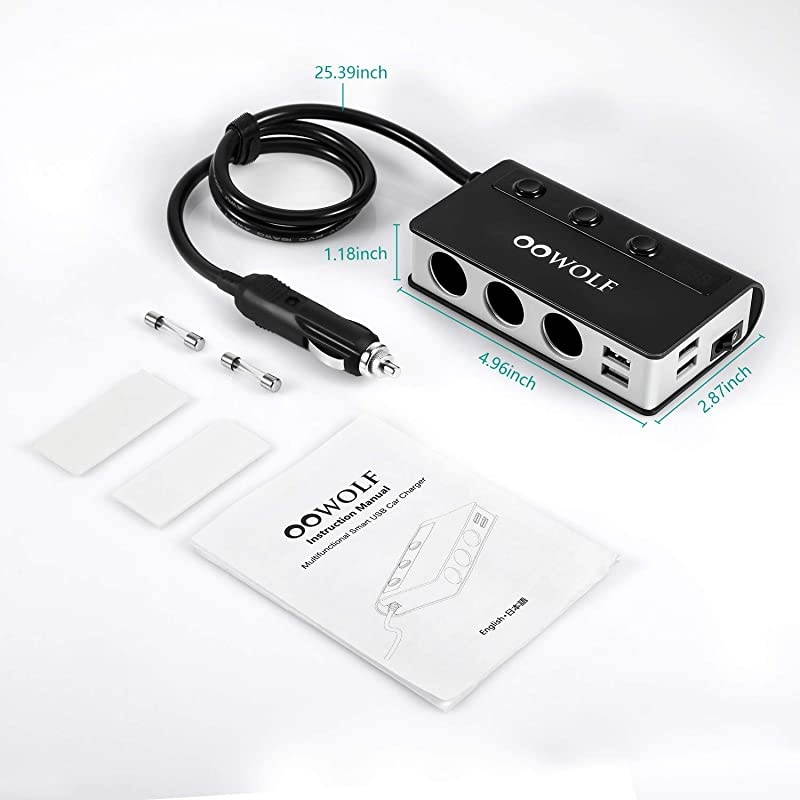 Cigarette Lighter Adapter Quick Charge 3.0 180W 12V/24V 3-Socket Splitter 4 USB Ports Car Power Adapter for GPS, Dash Cam, Sat Nav, Phone, Tablet, etc