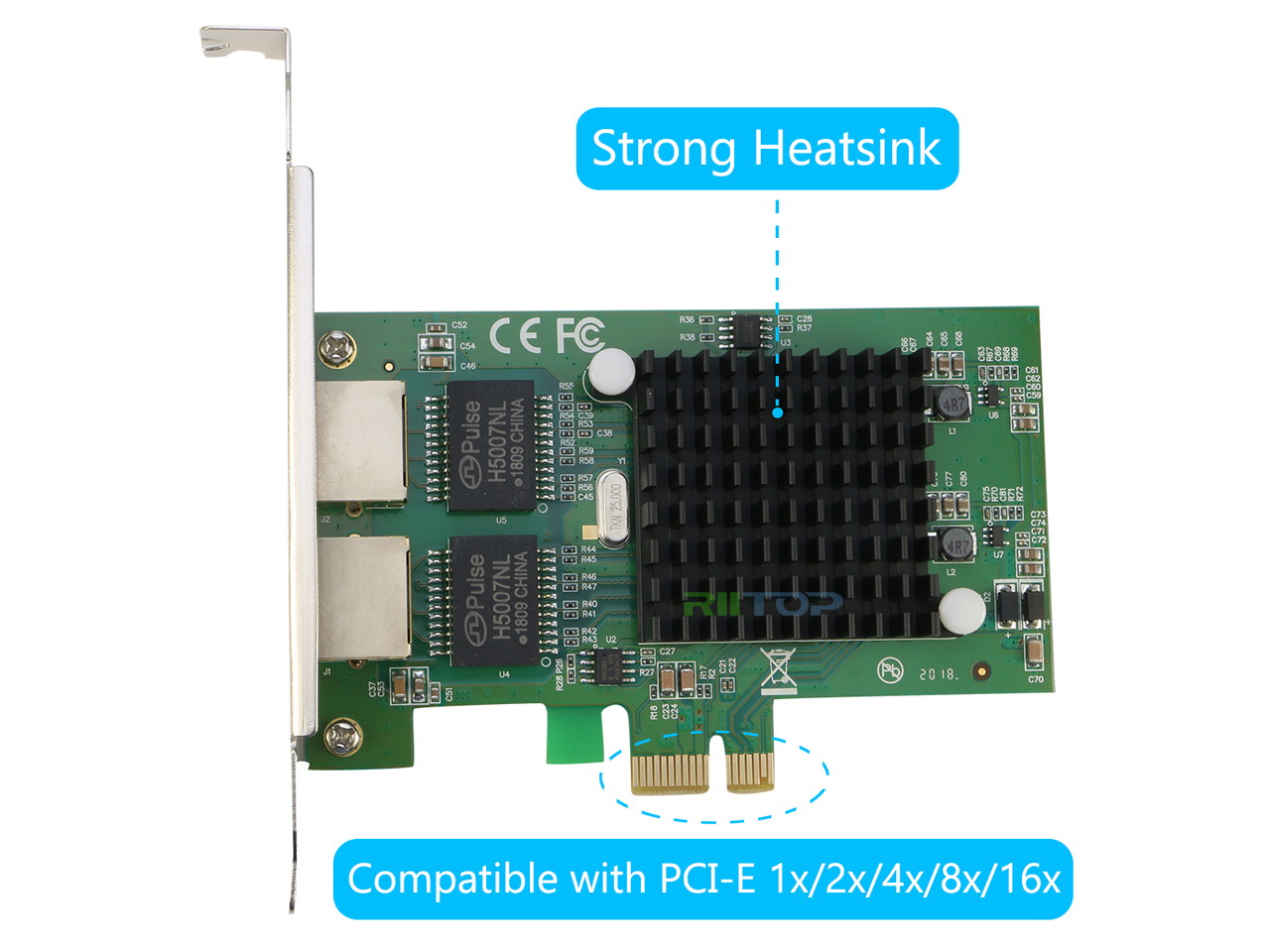 RIITOP 2-Port 1000M PCIe Express Network Adapter Card NIC Intel 82575 Chipset Dual RJ45 PCI Express Gigabit Ethernet Lan Card Come with Low Profile Bracket