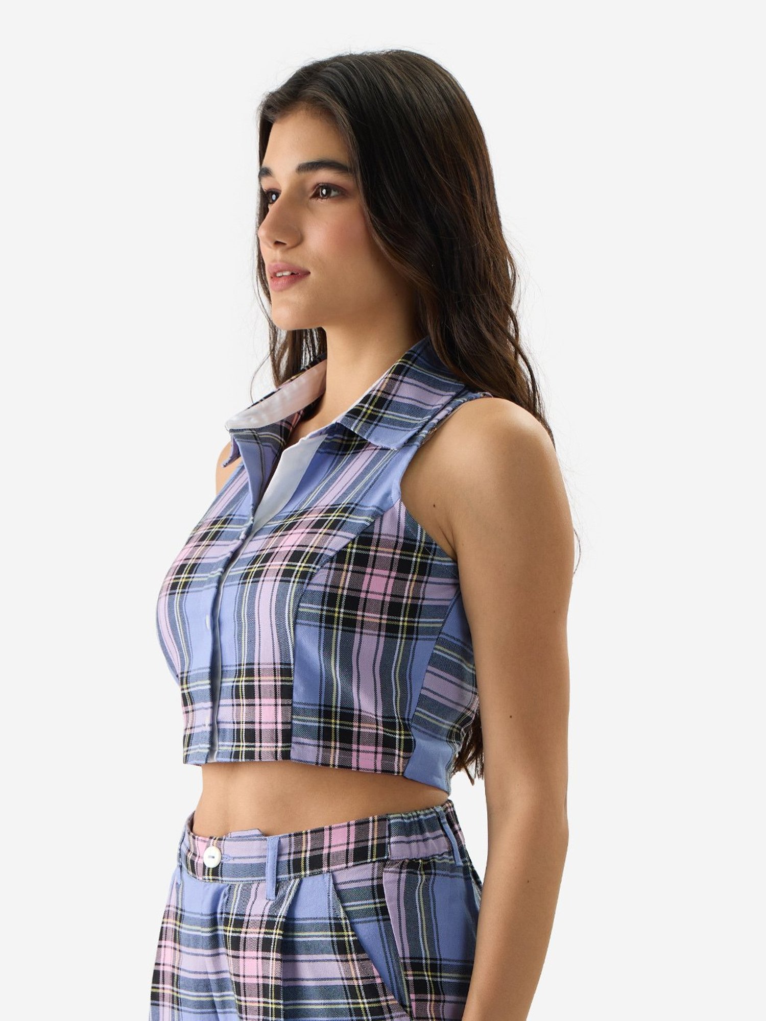 The Souled Store Multicolor Checks Crop Top