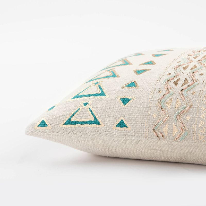 14"x26" Poly Filled Geometric Throw Pillow Teal - Rizzy Home