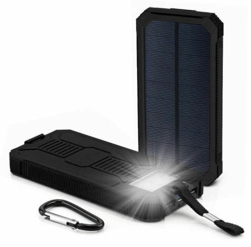 Waterproof 2000000mAh Portable Solar Charger Dual USB Battery Power Bank Black