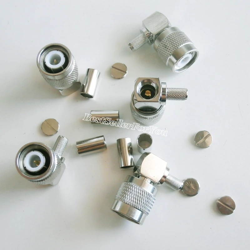 TNC male plug 90 Degree crimp RG58 RG142 LMR195 RG400 cable right angle Connector