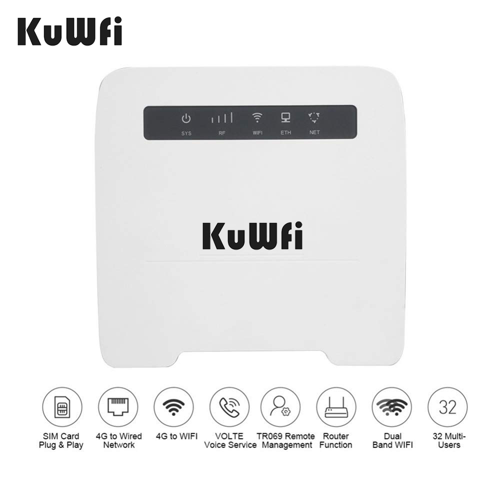 KuWFi 4G LTE WiFi Router Unlocked Wireless CPE Routers with SIM Card Slot LAN Port Support 4G to Wired Network up to 32 Users Devices Work for Caribbean/Europe/Asia/Middle East/Africa