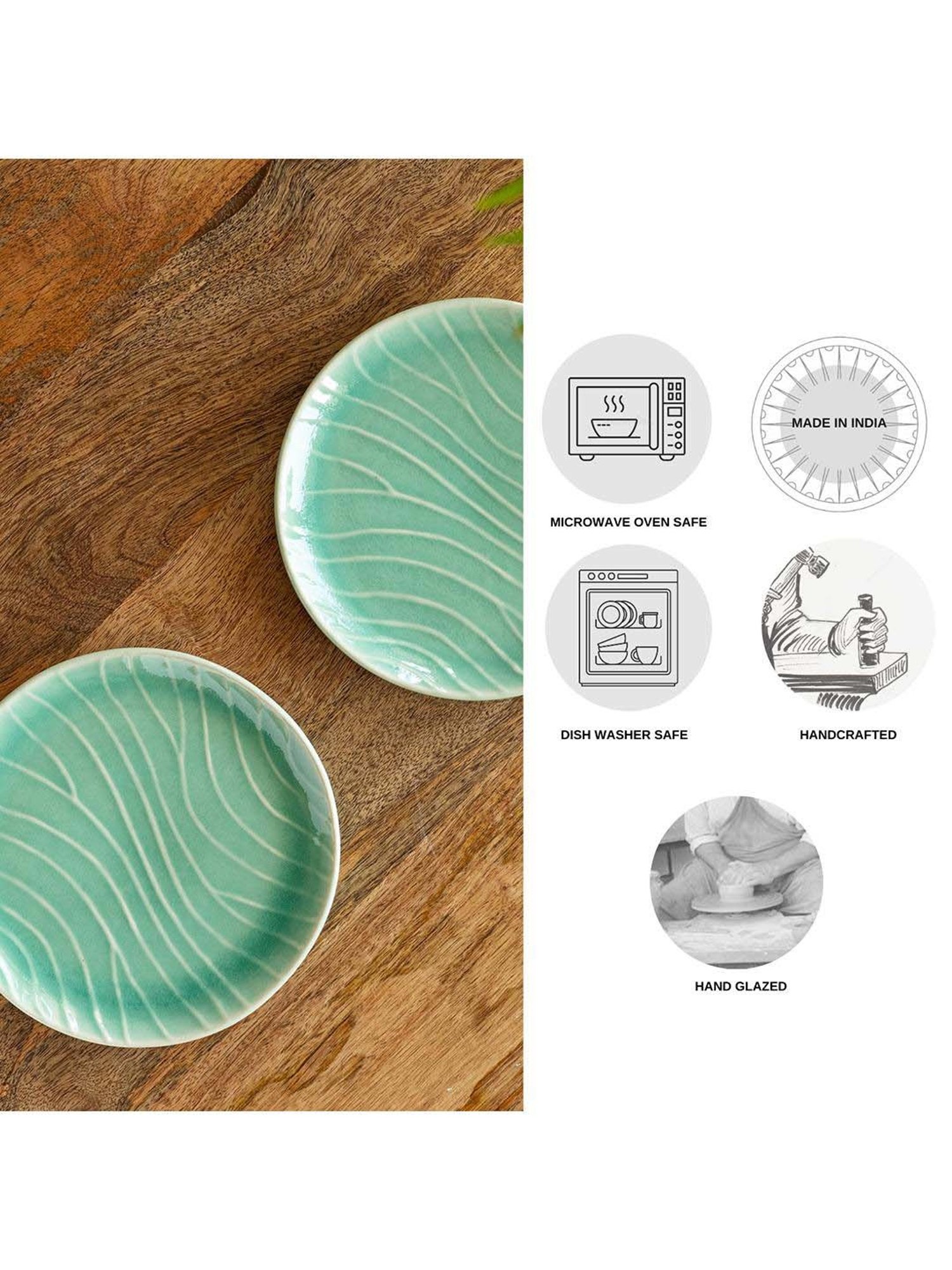 ExclusiveLane Sea Green Ceramic Hand Glazed Microwave Safe Side Plates - Set of 2
