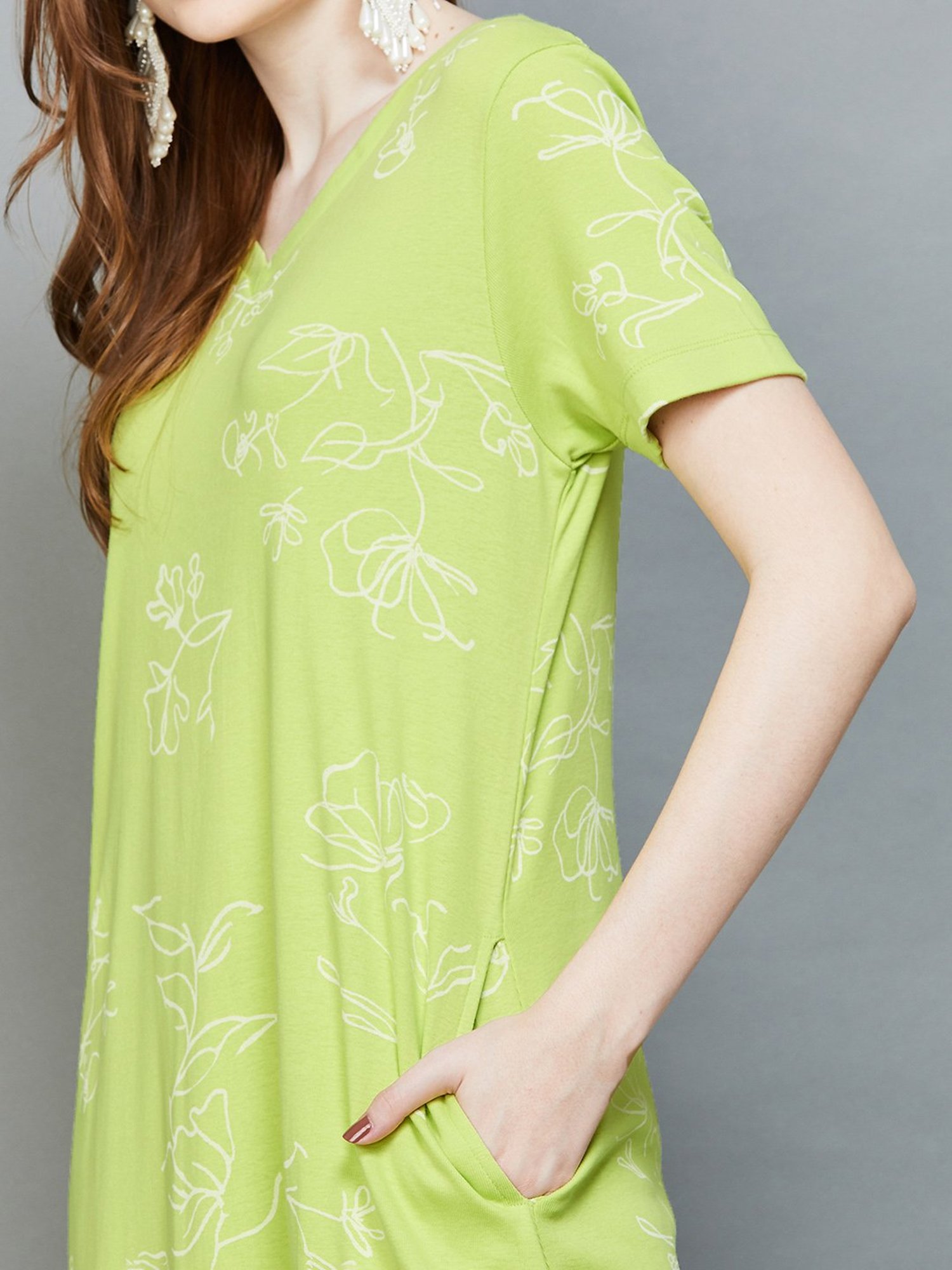Colour Me by Melange Lime Green Cotton Printed Shift Dress