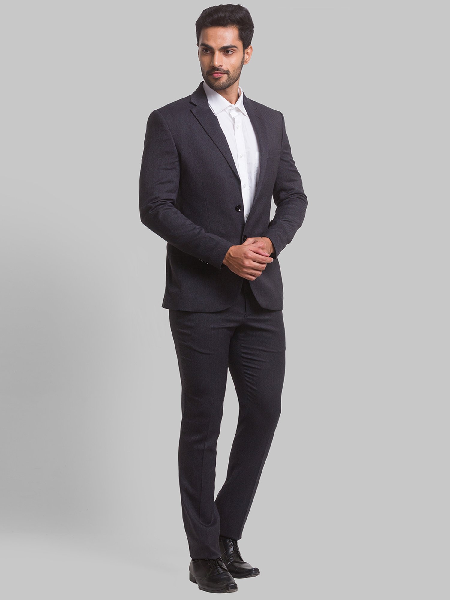 Parx Grey Regular Fit Self Pattern Two Piece Suit