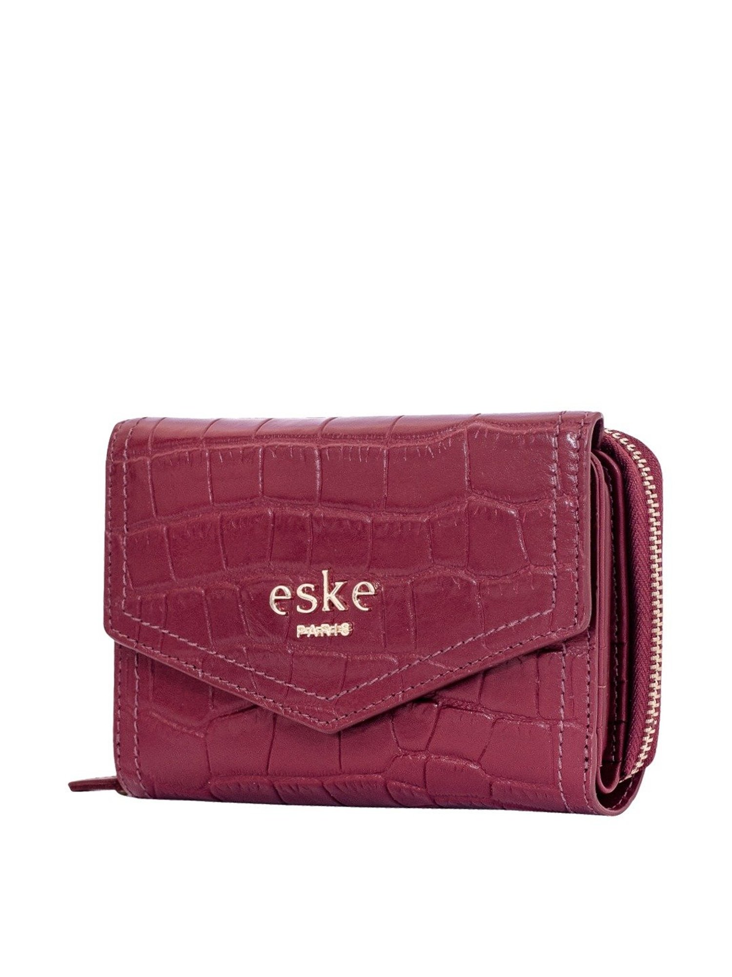Eske Ellet Maroon Textured Tri-Fold Wallet for Women