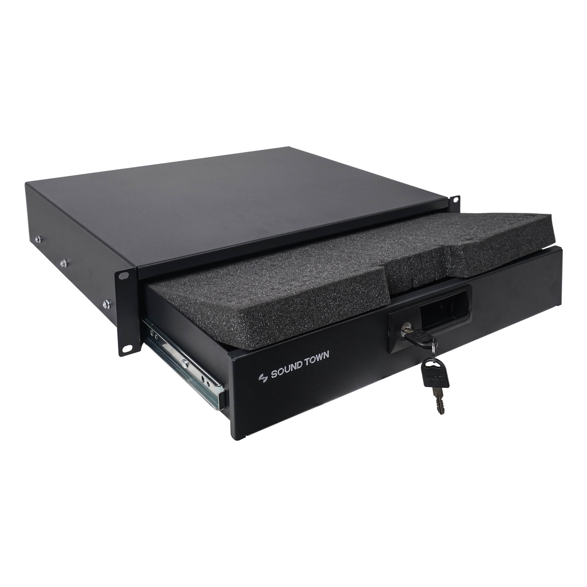 Sound Town 12U PA DJ Pro Audio Rack/Road ATA Case with 11U Slant Mixer Top, Locking Drawer, Side Table, 20&rsquo;&rsquo; Rackable Depth and Casters (STMR-12TD2)