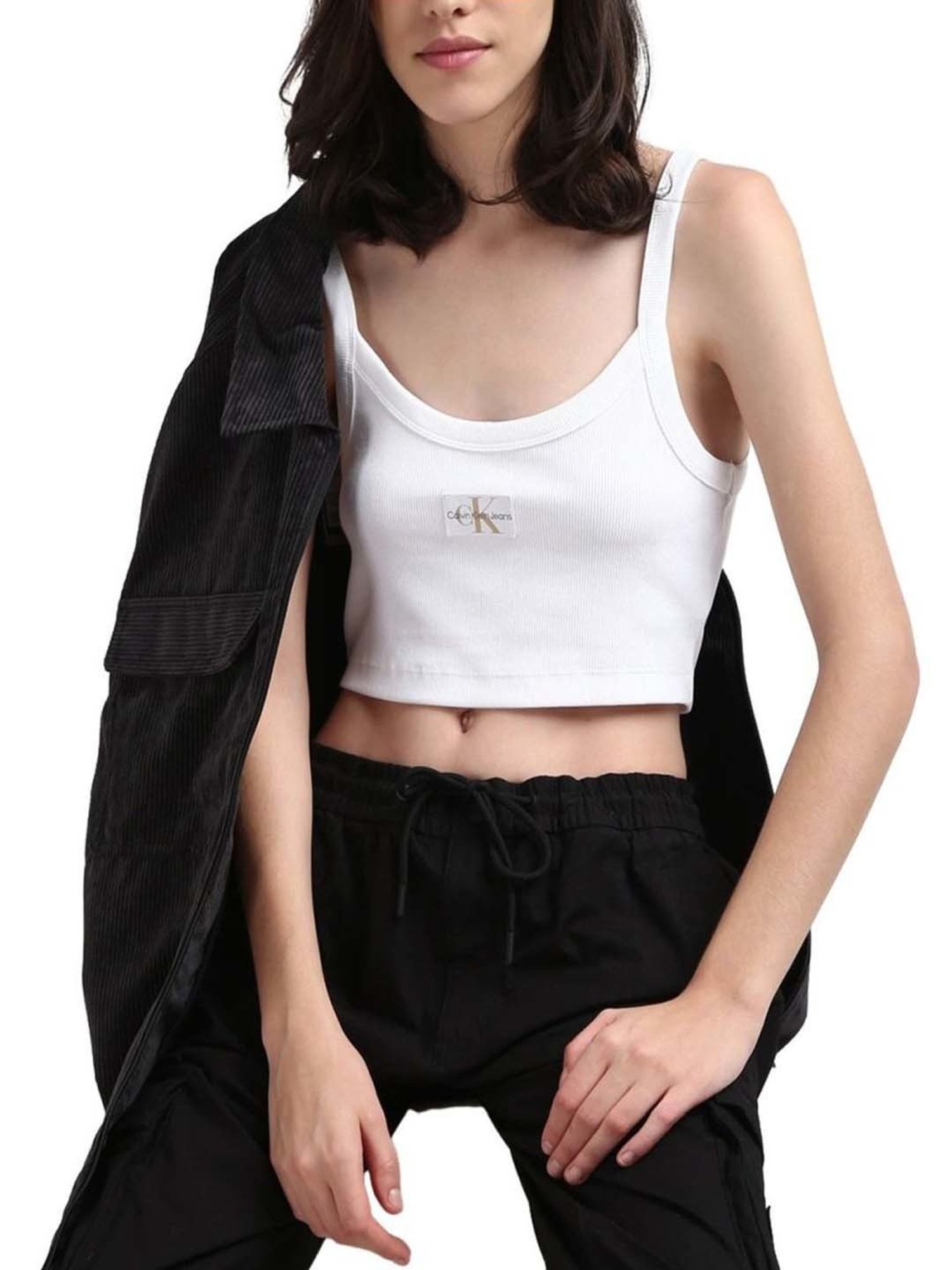 CALVIN KLEIN White Regular Fit Crop Top