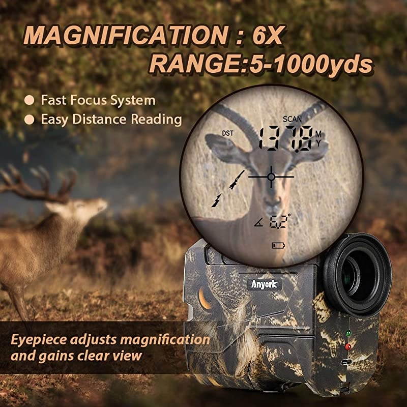 Rechargeable 1000 Yards Hunting Range Finder ,Water Resistant Wild Coma Rangefinder for Shooting , 6X Magnification Laser Rangefinder with Scan, Gift Package