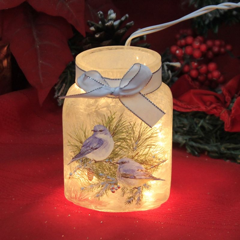 Stony Creek 4.5" Winter Bluebird Jar With Bow Winter Snow Electric  -  Novelty Sculpture Lights