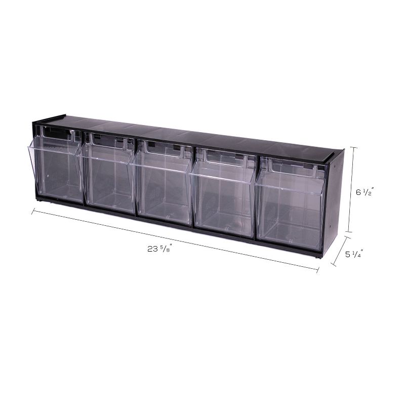 Deflecto Tilt Bin Plastic Storage System w/5 Bins 23 5/8 x 5 1/4 x 6 1/2 Black 20504OP