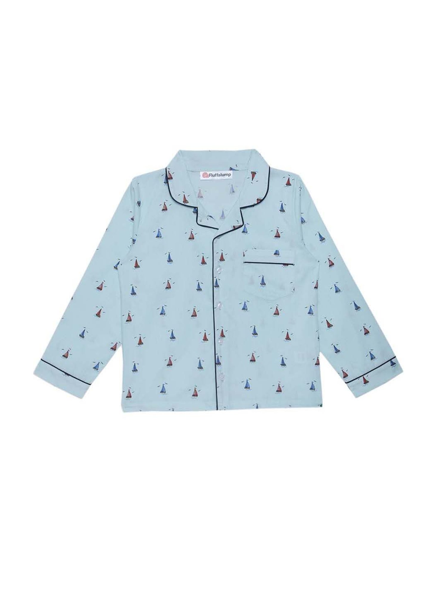 Fluffalump Boys Multicolor Cotton Printed Nightwear Top & Pants Set