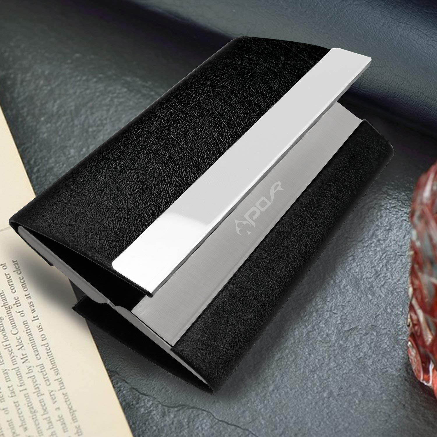 Business Card Holder By Apor - Oracle Grain Leather Business Card Case with Magnetic Shut To Keep Business Cards in Mint Condition - Black