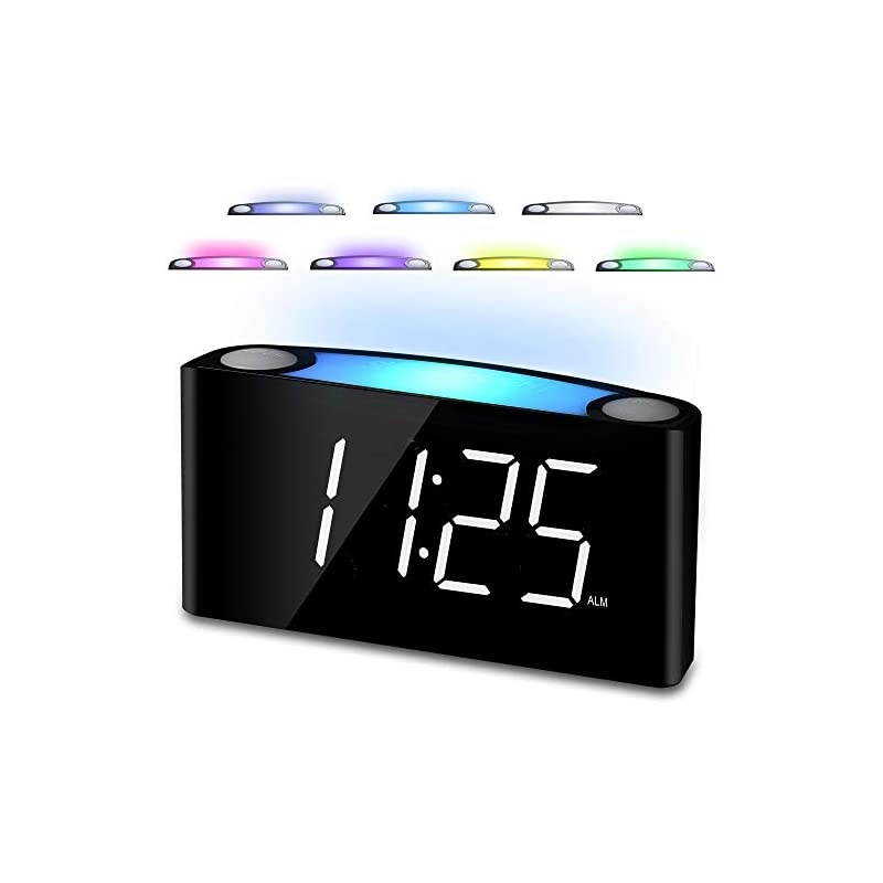 Alarm Clock for Bedrooms 7 LED Large Display Slider Dimmer 1224 H 2 USB Chargers Loud Alarm for Heavy Sleepers 7 Color Night Light Alarm Clock for Kids Boy Girl Travel Desk Nightstand