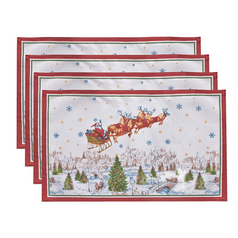 Santa's Snowy Sleighride Placemat, Set of 4 - 13" x 19" - Red/Green - Elrene Home Fashions