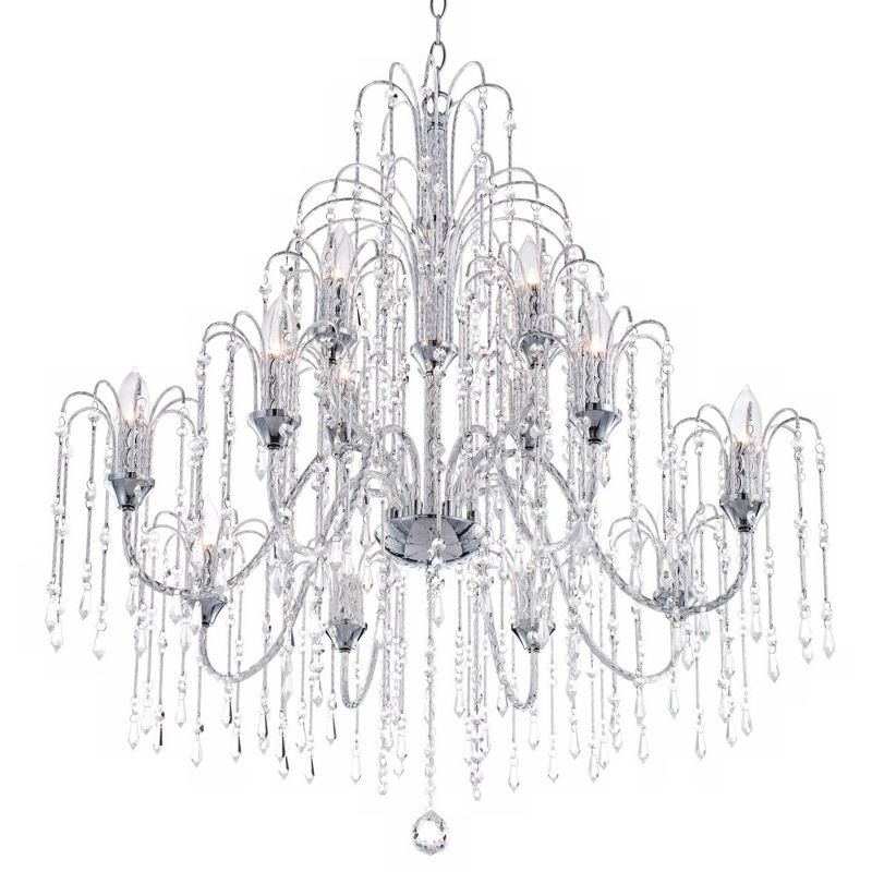 Vienna Full Spectrum Chrome Large Chandelier 33" Wide Crystal Rain 12-Light Fixture for Dining Room House Foyer Kitchen Entryway